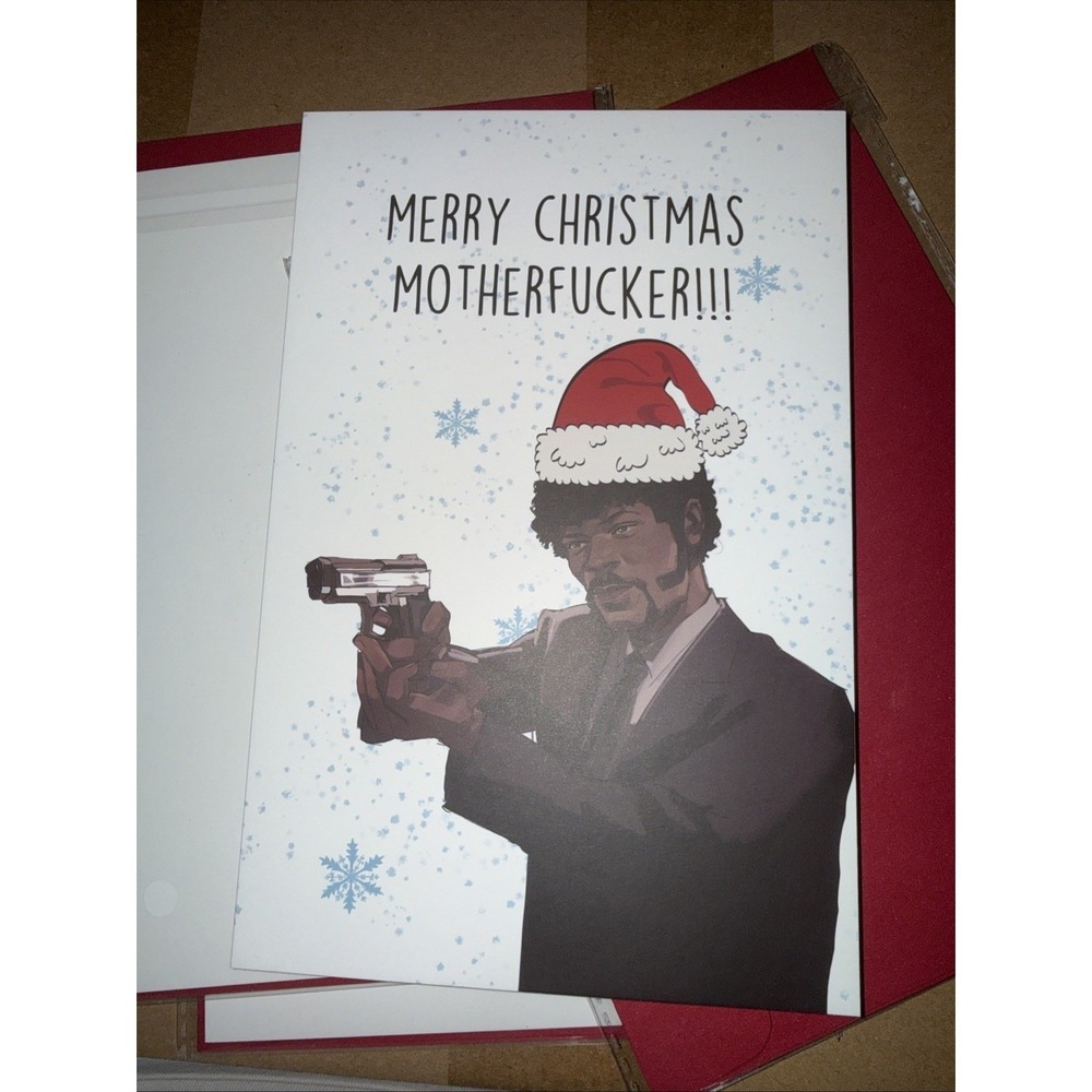 Samuel L Jackson Pulp Fiction Christmas Card Funny Holiday Greeting Card Red